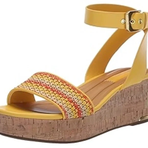 Franco Sarto Yellow Multi-Color Woven Wedges - Picture 3 of 9